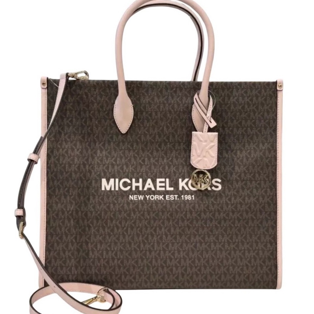 Michael Kors Brown and Pink Tote Bag with Signature Monogram
